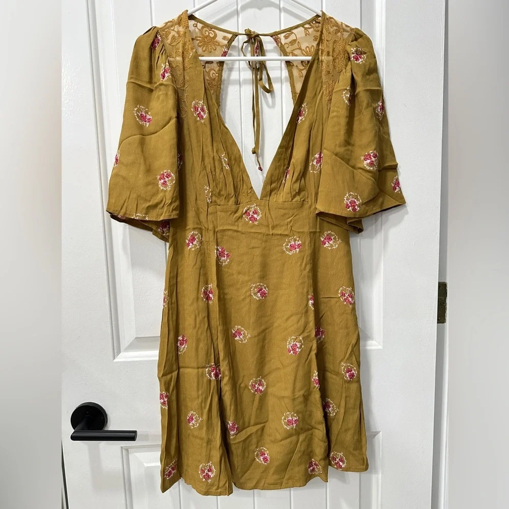 Free People Mockingbird Floral Mustard Mini Dress - Picture 7 of 13